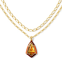 Camry Gold Enamel Frame Multi Strand Necklace in Marbled Amber Illusion