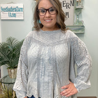 Dusty Blue Eyelet Blouse