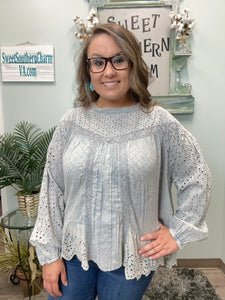 Dusty Blue Eyelet Blouse