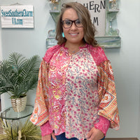 Pink Mixed Paisley Print Blouse