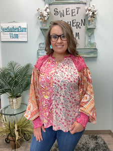 Pink Mixed Paisley Print Blouse