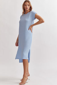 Light Blue Ribbed Short Sleeve Maxi Dress
