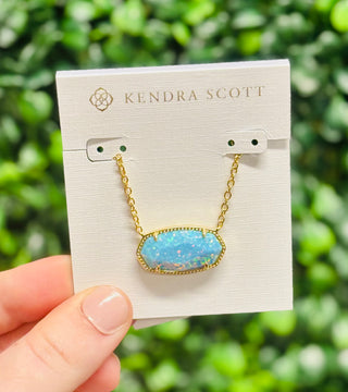 Elisa Gold Statement Pendant Necklace in Light Teal Opal