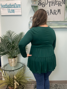 Green Cinched Long Sleeve Top