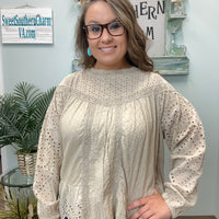 Taupe Eyelet Blouse