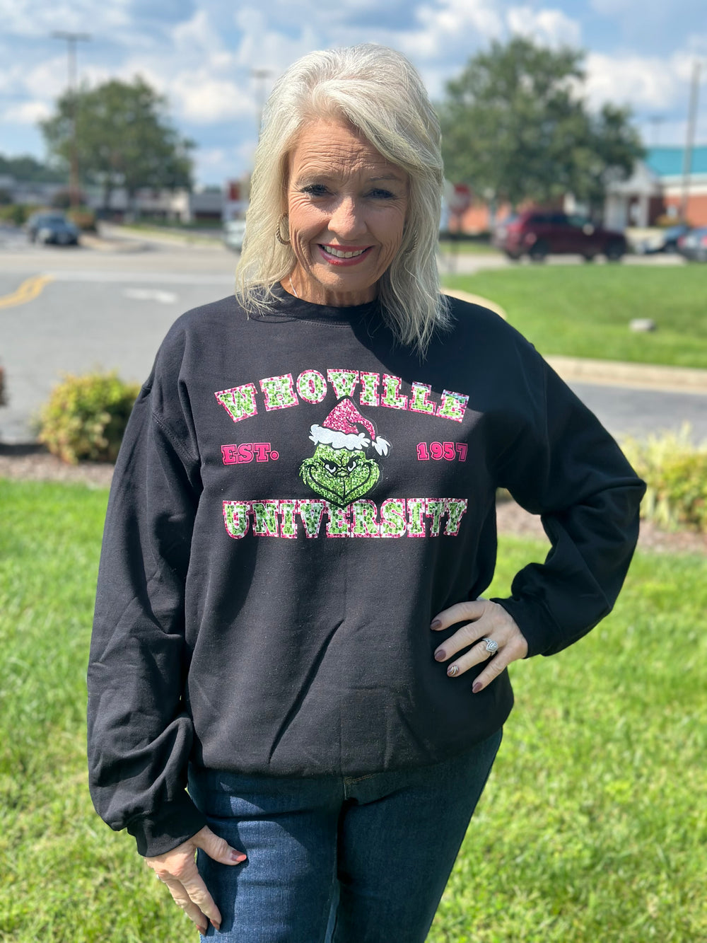 Whoville University Faux Sequin Crew - Black