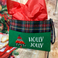 Holly Jolly Embroidered Wristlet