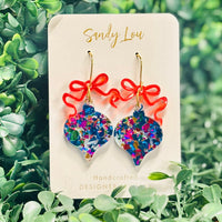 Merry Confetti Ornament Earrings Christmas - Blue Party