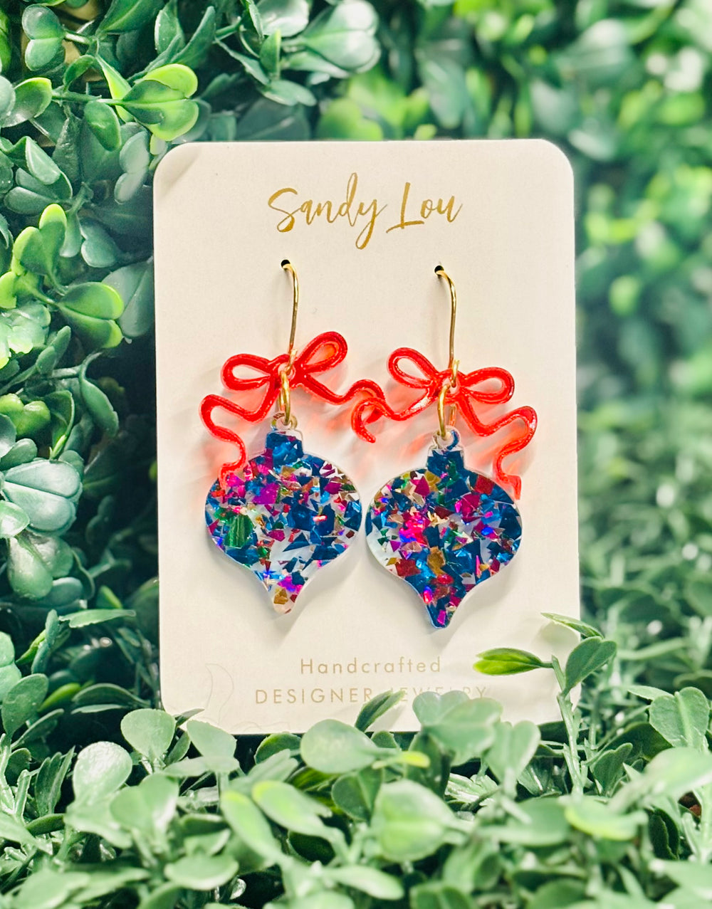 Merry Confetti Ornament Earrings Christmas - Blue Party