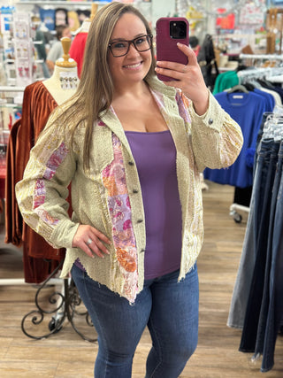 Beige Multi Floral Patchwork Button Down