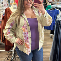 Beige Multi Floral Patchwork Button Down