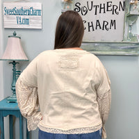 Natural Washed Lace Puff Sleeve Top