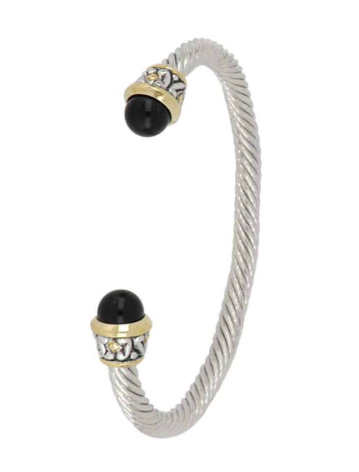 B5148-A500 Ocean Images Collection Thin 8mm Pearl Wire Cuff Bracelet - Black Onyx