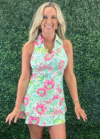 Racer Back Dress - Pink Citrus Bloom