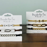 Essential Bracelet Hair Ties - Beige, Brown & Black (Silver)