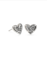 Ari Heart Rhodium Stud Earring in Platinum Drusy
