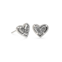 Ari Heart Rhodium Stud Earring in Platinum Drusy