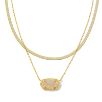 Elisa Herringbone Gold Multi Strand Necklace in Iridescent Drusy