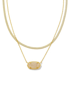 Elisa Herringbone Gold Multi Strand Necklace in Iridescent Drusy