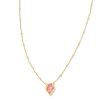9608861386 Framed Gold Tess Satellite Short Pendant Necklace in Luster Rose Pink Opal