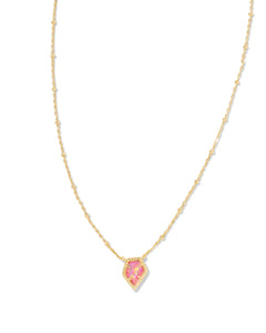 9608861386 Framed Gold Tess Satellite Short Pendant Necklace in Luster Rose Pink Opal