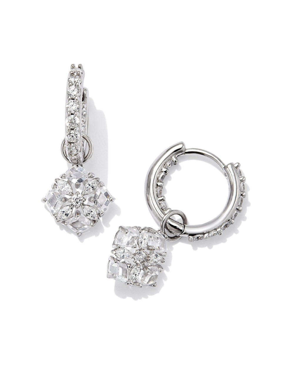 9608865587 Dira Crystal Huggie Earring Rhodium in White Crystal