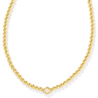 Abbie Gold Beaded Necklace in Natural Mother of Pearl