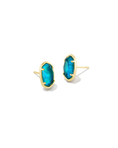 Grayson Stone Stud Gold Earrings in Teal Abalone