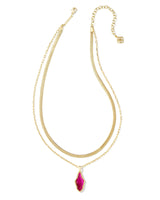 Evelyn Gold Multi Strand Necklace in Dark Magenta Illusion
