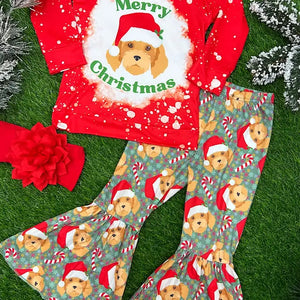 Merry Christmas: Dog Printed Toddler Outfit Set