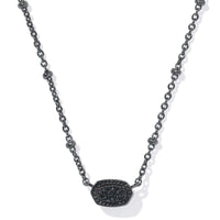 Mini Elisa Gunmetal Necklace in Black Drusy