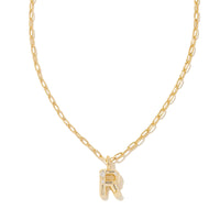 Crystal Letter R Gold Short Pendant Necklace in White Crystal