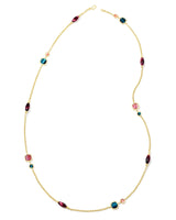 Monica Gold Long Strand Necklace in Teal Mix
