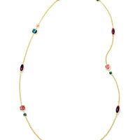 Monica Gold Long Strand Necklace in Teal Mix