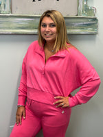 Super Soft Quarter Zip Cropped Pullover - Pink
