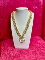 Haisley Heart Gold Statement Necklace in Ivory Mother of Pearl
