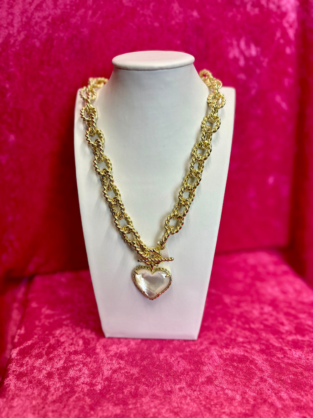 Haisley Heart Gold Statement Necklace in Ivory Mother of Pearl