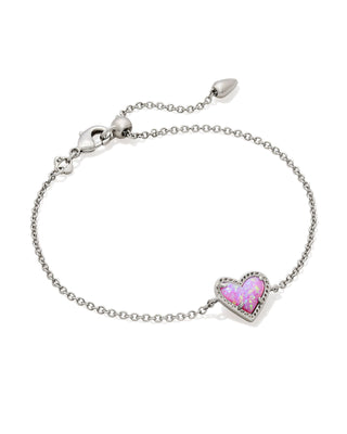 Ari Heart Rhodium Chain Bracelet in Bubblegum Pink Kyocera Opal