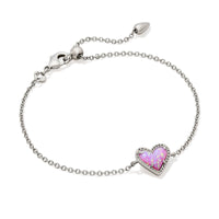 9608871149 Ari Heart Rhodium Chain Bracelet in Bubblegum Pink Kyocera Opal