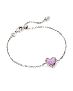 9608871149 Ari Heart Rhodium Chain Bracelet in Bubblegum Pink Kyocera Opal
