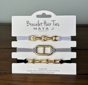 Essential Bracelet Hair Ties - White, Gray & Black (Gold)