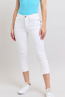 Mid-Rise White Capri with Cuff
