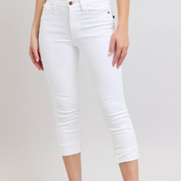 Mid-Rise White Capri with Cuff