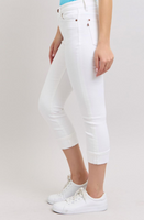 Mid-Rise White Capri with Cuff
