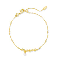 9608864640 Mama Script Delicate Chain Bracelet in Gold White Pearl