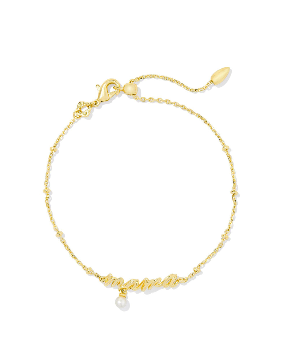 9608864640 Mama Script Delicate Chain Bracelet in Gold White Pearl