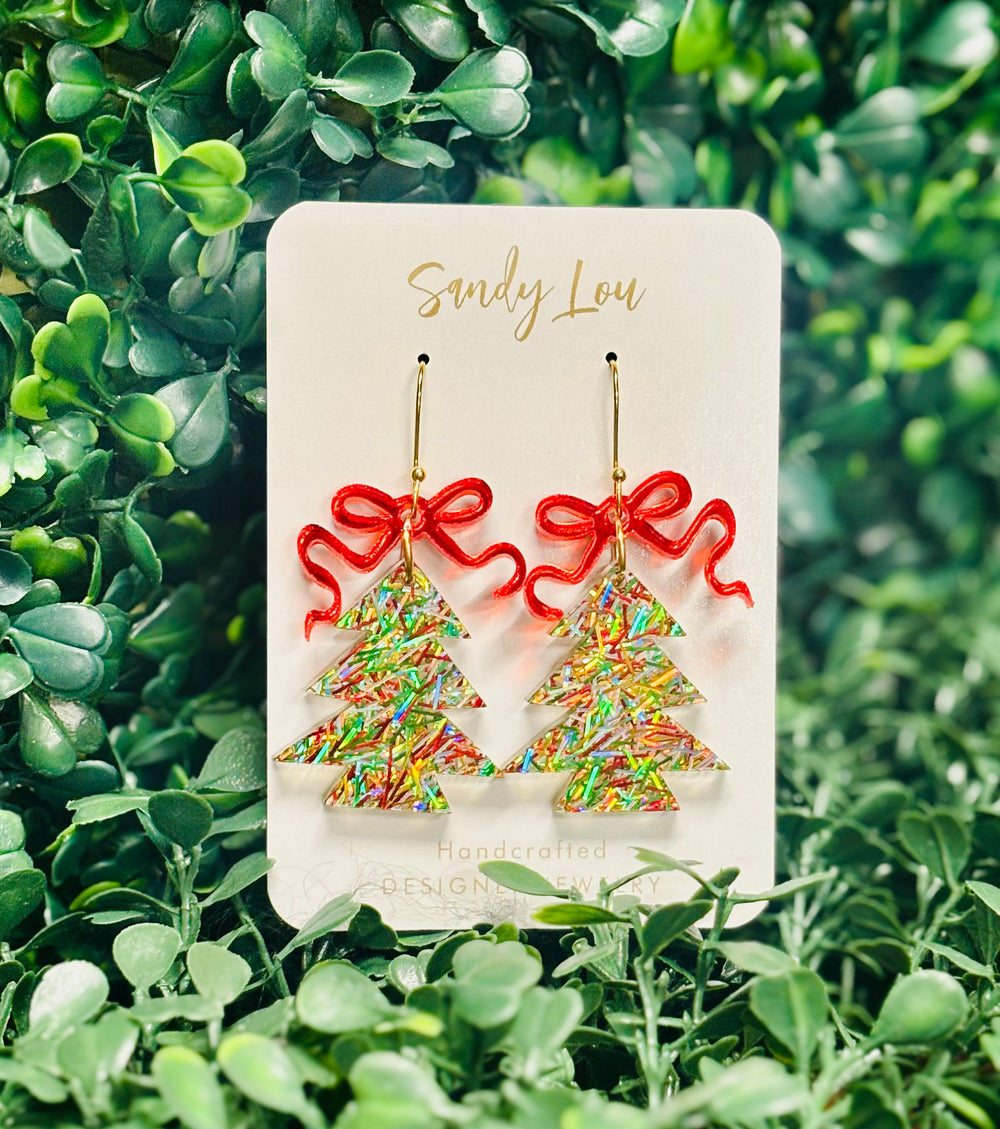 Multi Sparkle Christmas Tree Earrings