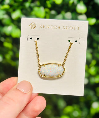 Elisa Gold Statement Pendant Necklace in White Opal