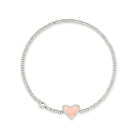 Ari Heart Silver Stretch Bracelet in Rose Quartz