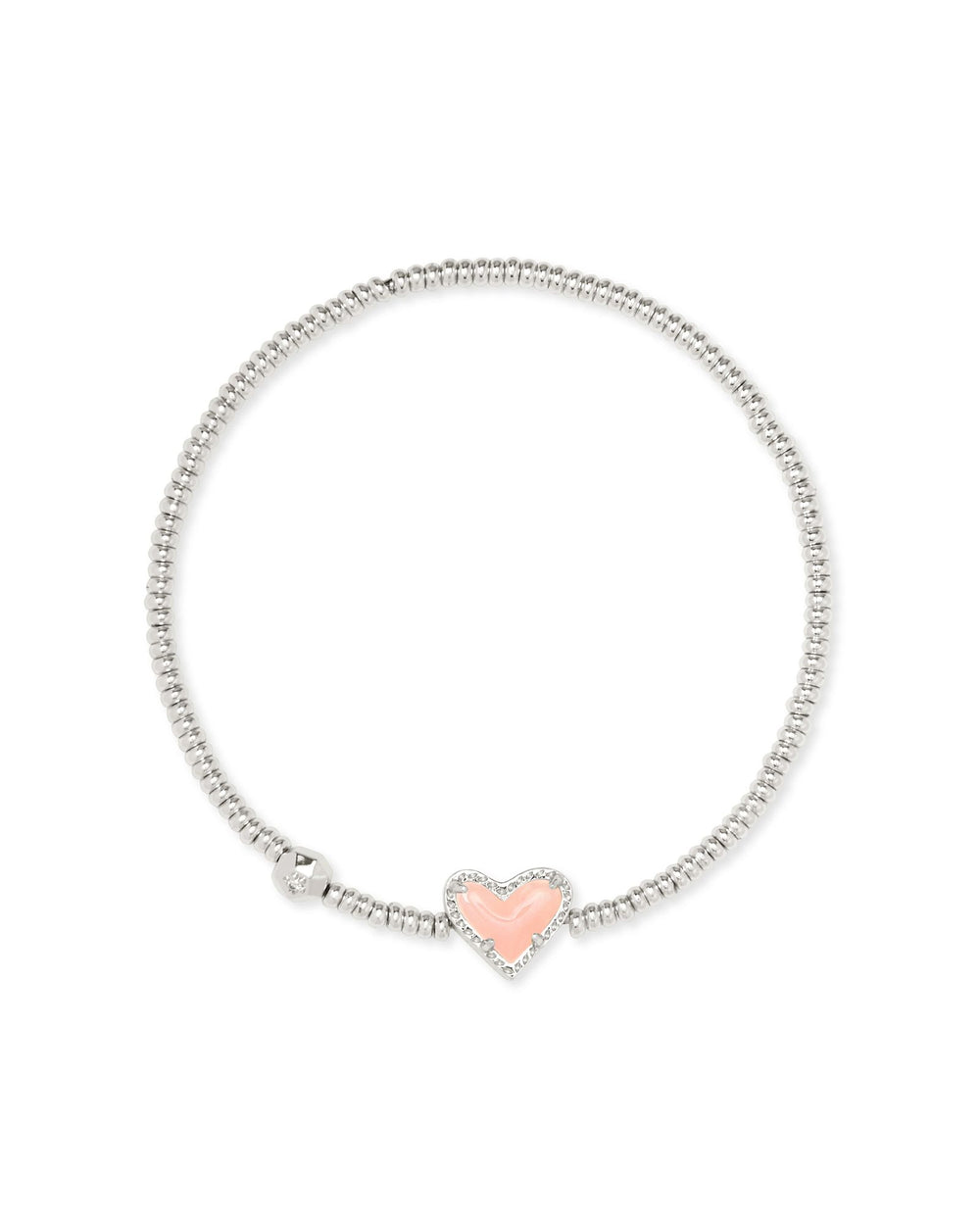 Ari Heart Silver Stretch Bracelet in Rose Quartz